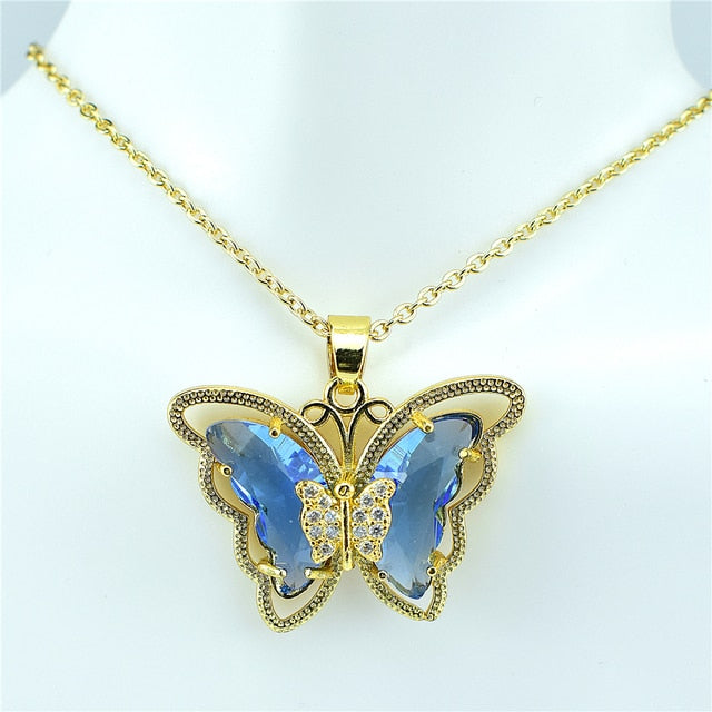 Collier papillon en verre de cristal