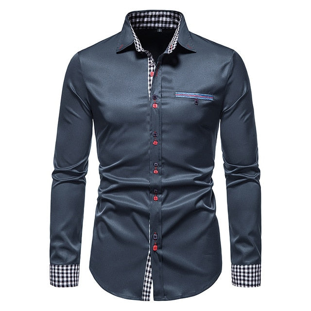 Camisas formais xadrez patchwork para homens