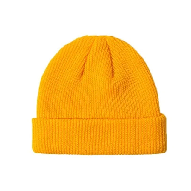 Unisex Winter Ribbed Knitted Cuffed Short Melon Cap