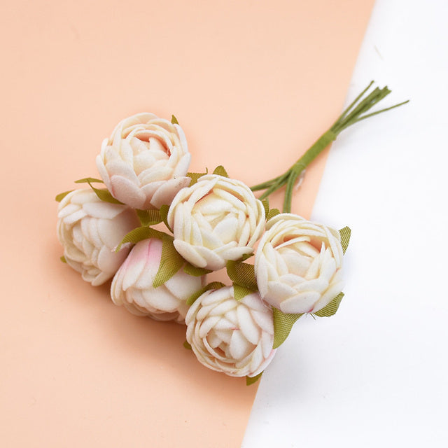 6Pcs Silk Tea Roses Buds