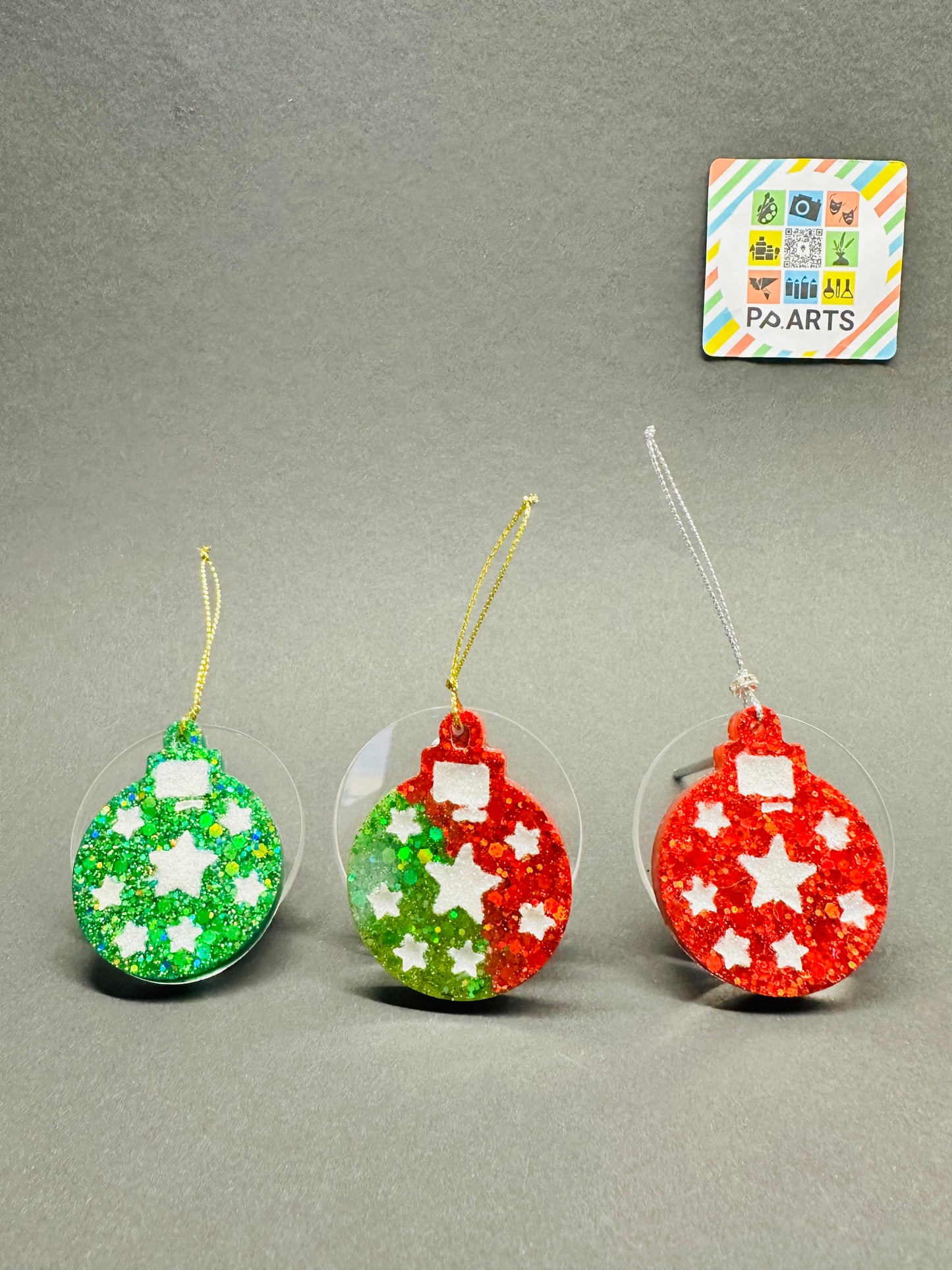 Christmas balls in Glitter Resin 3 pieces