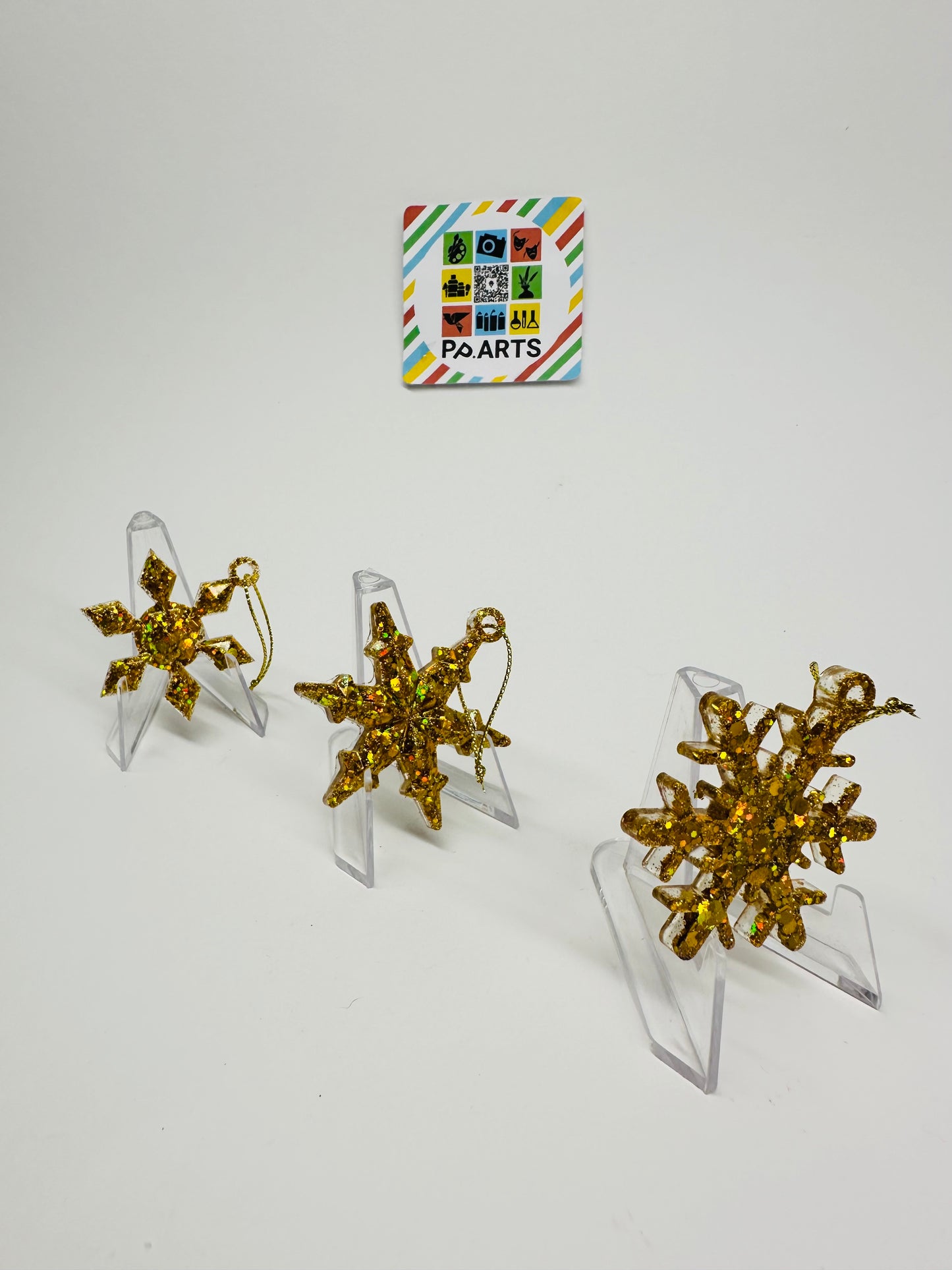 Set of 3 Christmas Ornaments in Golden Resin