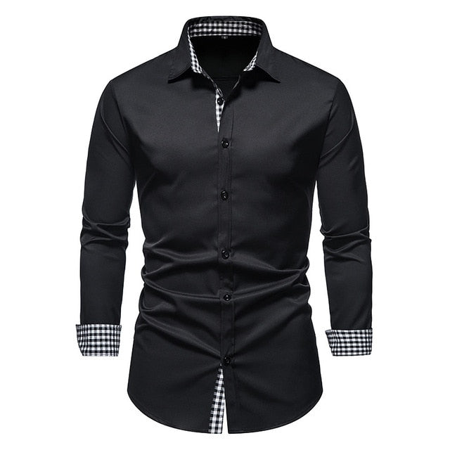 Camisas formais xadrez patchwork para homens