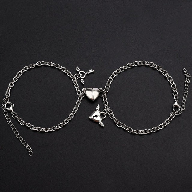 Bracelet aimanté en forme de cœur pour amoureux, 2 pièces