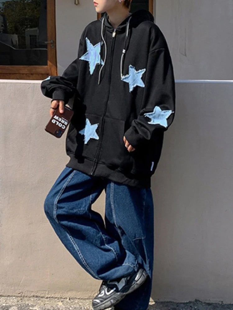 Sweat à capuche zippé Star Patch pour homme