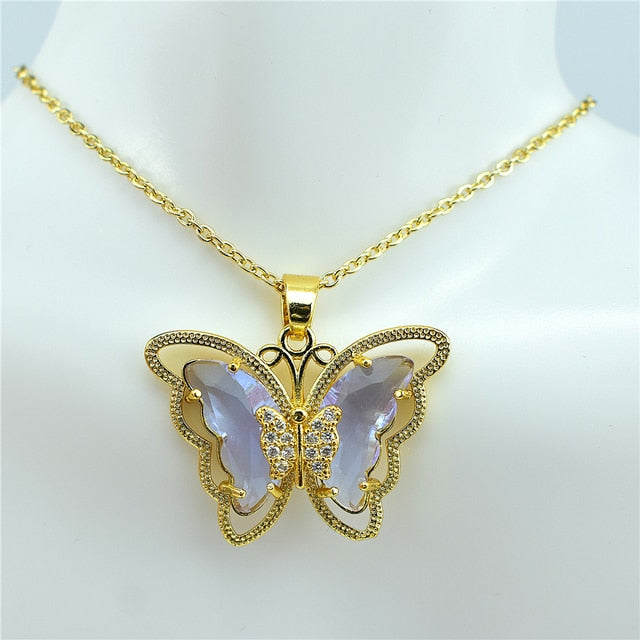 Collier papillon en verre de cristal