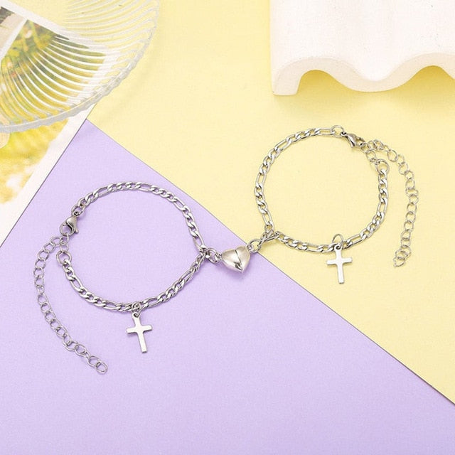 Bracelet aimanté en forme de cœur pour amoureux, 2 pièces