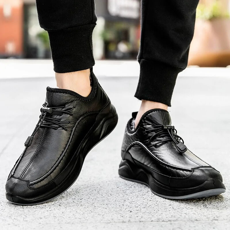 Black Lace-Up Breathable Leather Shoes