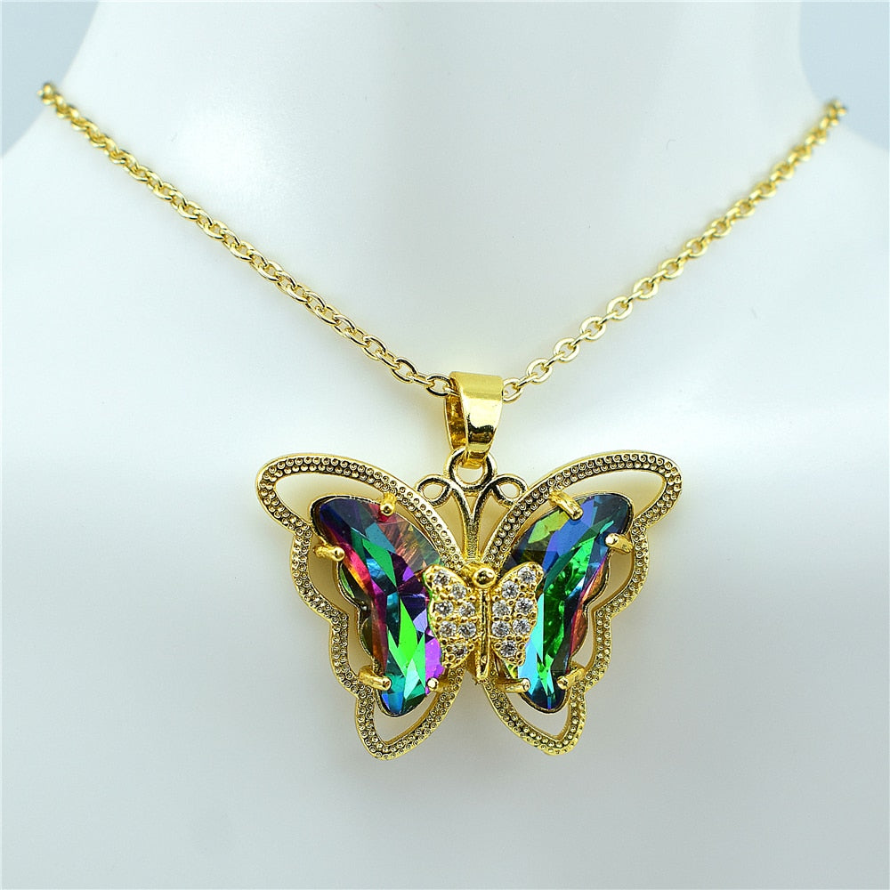 Collier papillon en verre de cristal