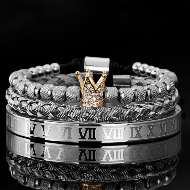 Pulseiras masculinas Roman Royal Charm Aço inoxidável