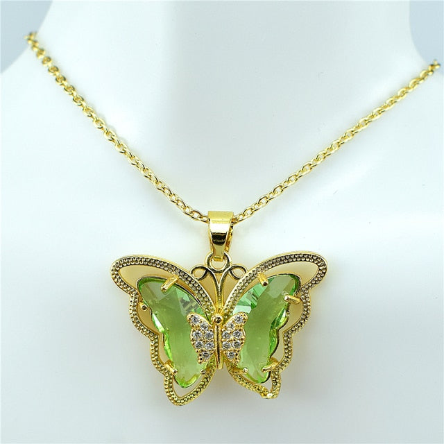 Collier papillon en verre de cristal