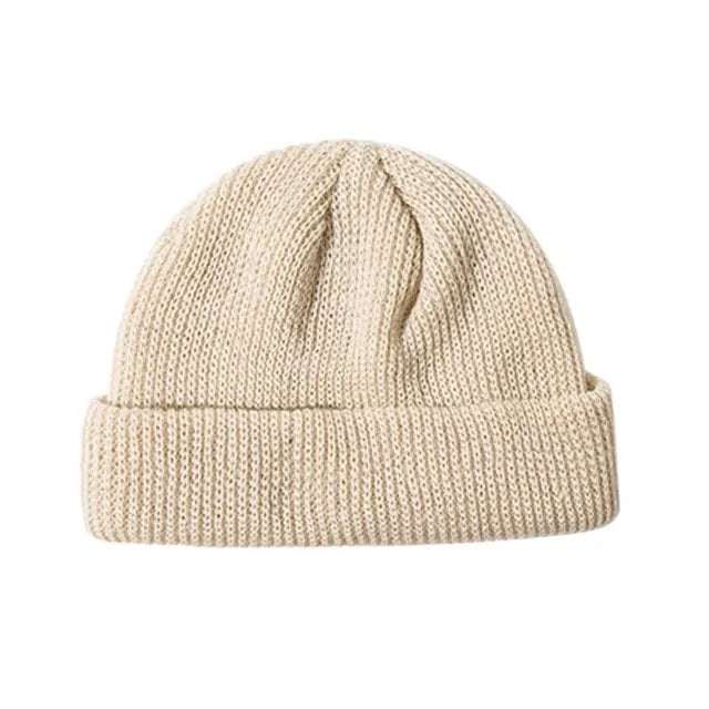 Unisex Winter Ribbed Knitted Cuffed Short Melon Cap