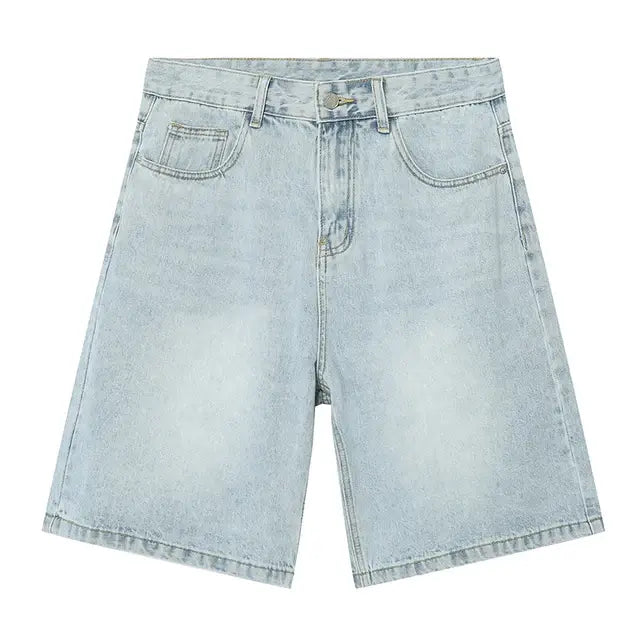 Shorts jeans azul vintage masculino casual solto