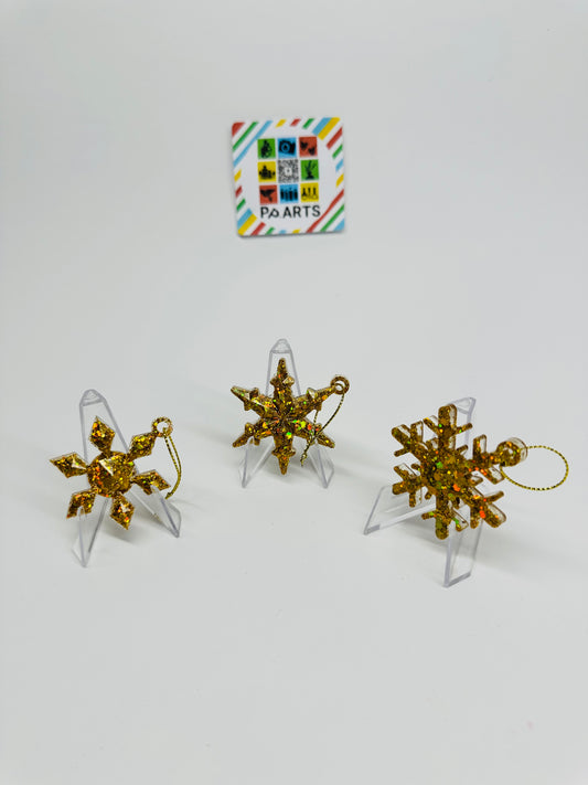 Set of 3 Christmas Ornaments in Golden Resin