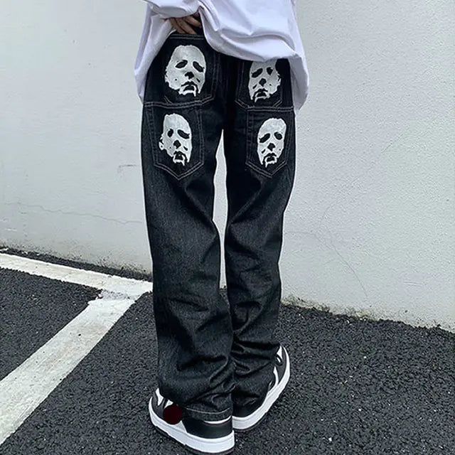 Y2k Fashion Black Streetwear Casual Skull Straight