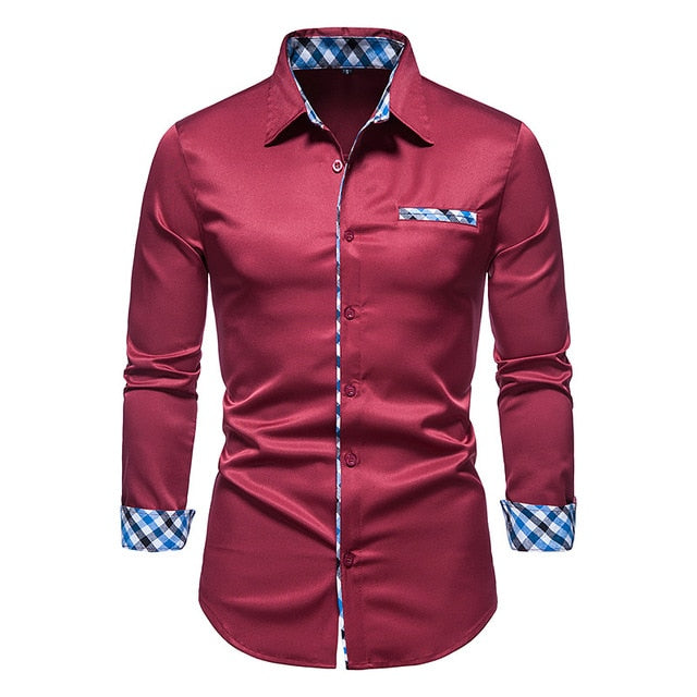 Camisas formais xadrez patchwork para homens