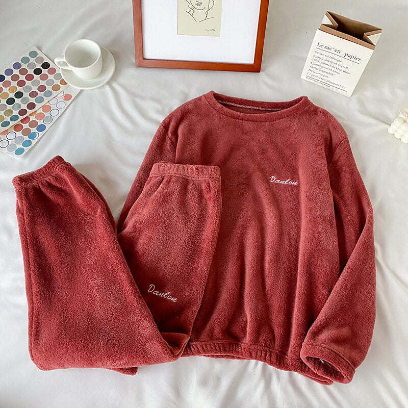 Conjunto de pijamas de veludo macio de inverno