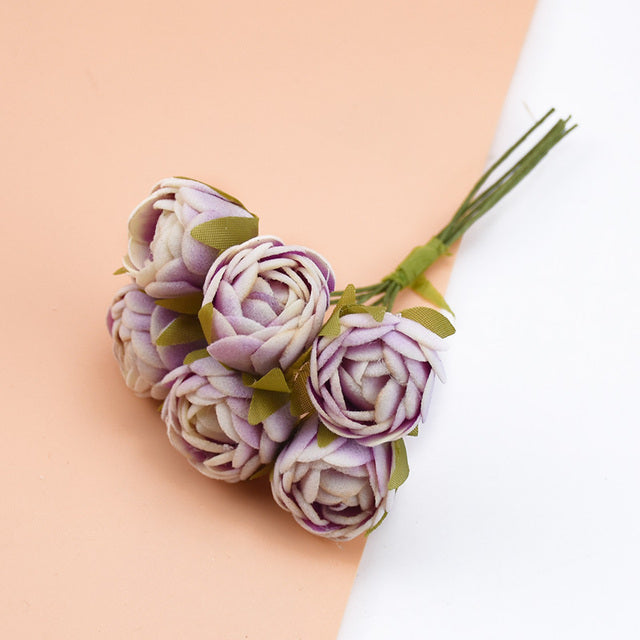 6Pcs Silk Tea Roses Buds