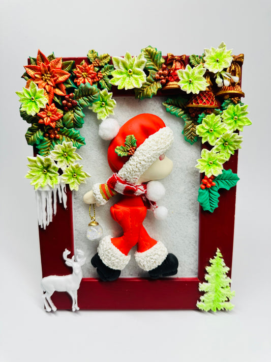 Festive Christmas Frame with Santa Claus in Relief