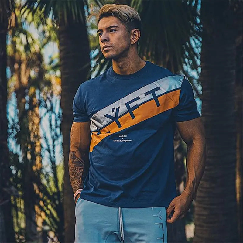 Camiseta masculina de manga curta de algodão para corrida e fitness de verão no Japão e no Reino Unido