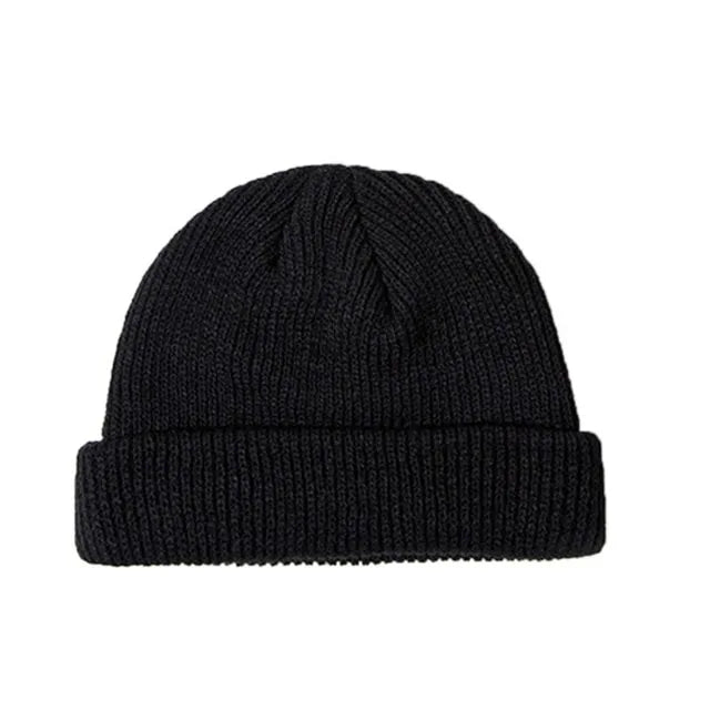 Unisex Winter Ribbed Knitted Cuffed Short Melon Cap