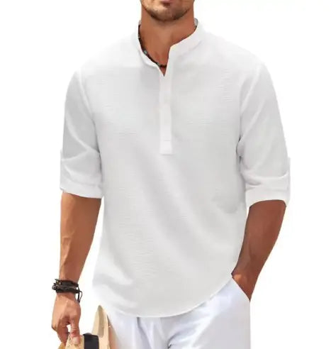 Chemise à carreaux à col montant pour homme