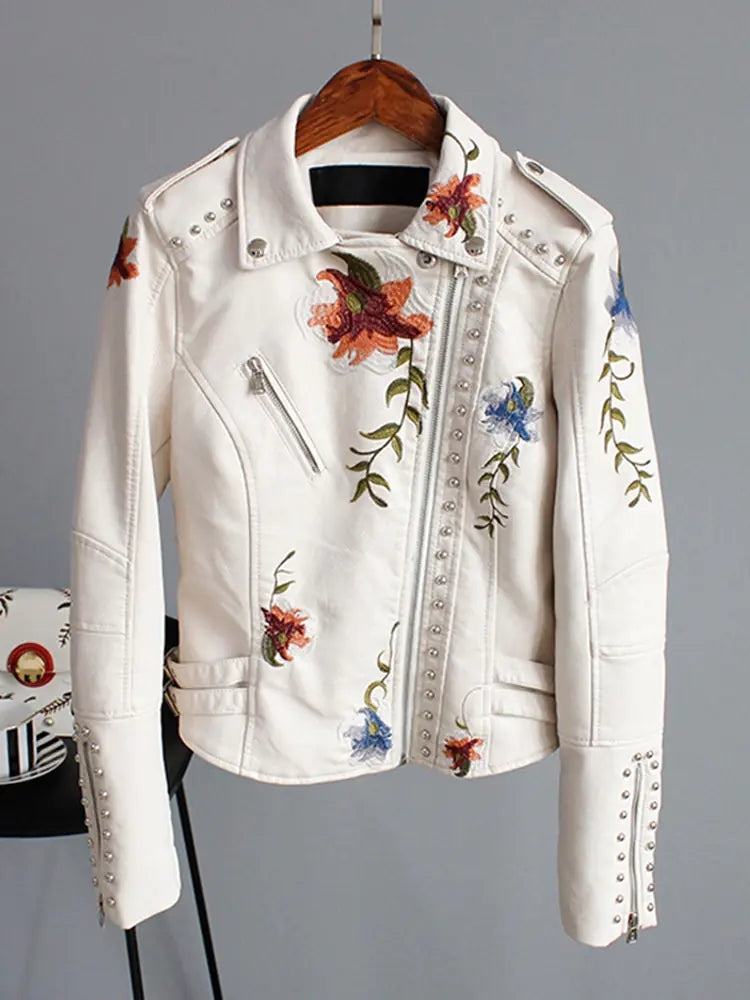 Veste en similicuir à imprimé floral