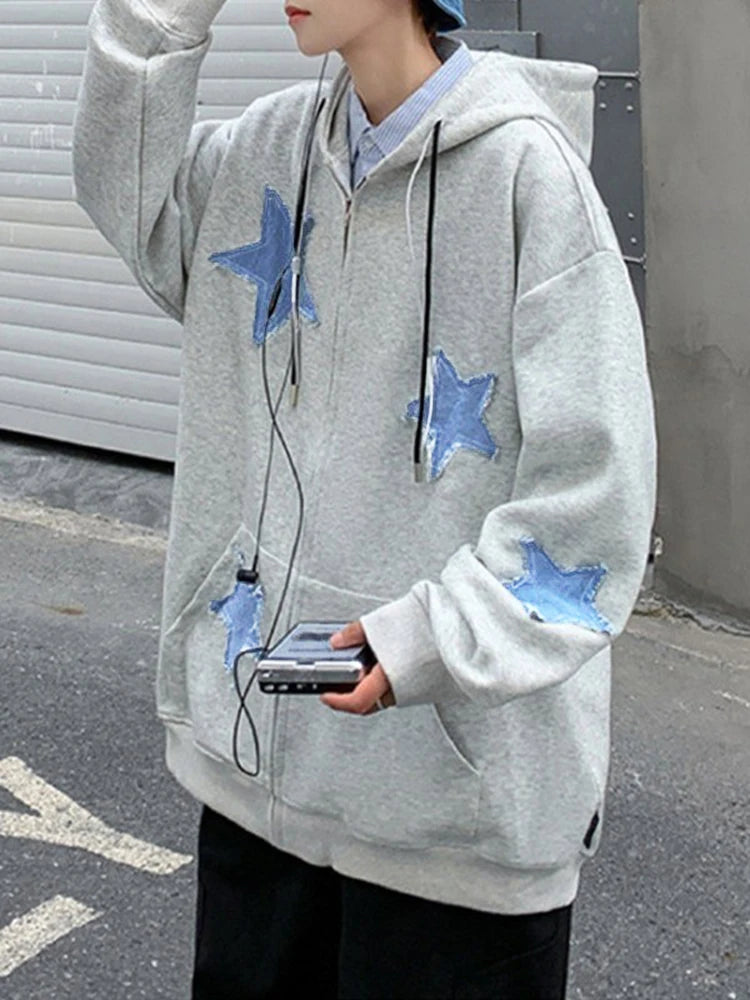 Sweat à capuche zippé Star Patch pour homme