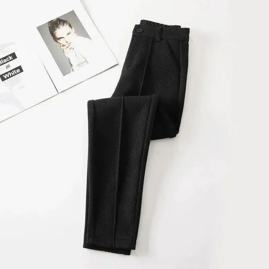 Pantalon taille haute en laine d'hiver