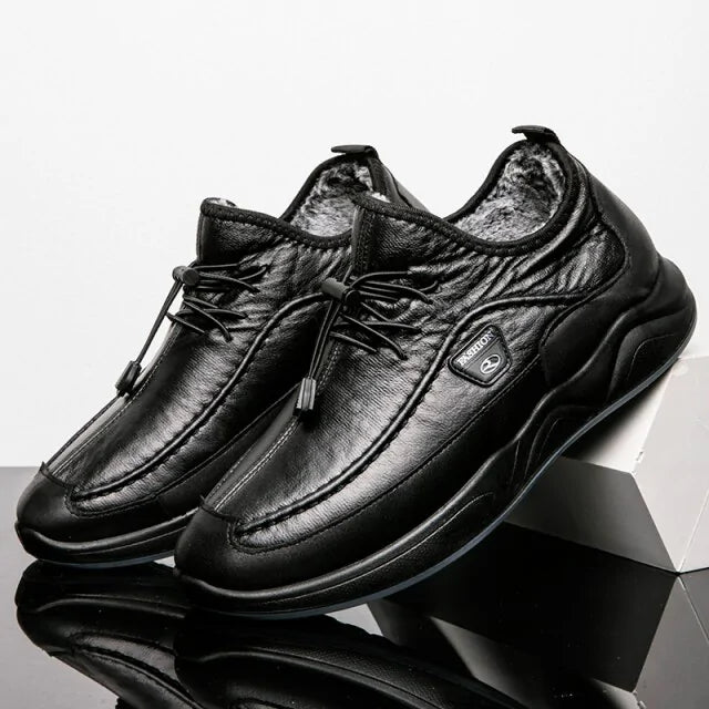 Black Lace-Up Breathable Leather Shoes