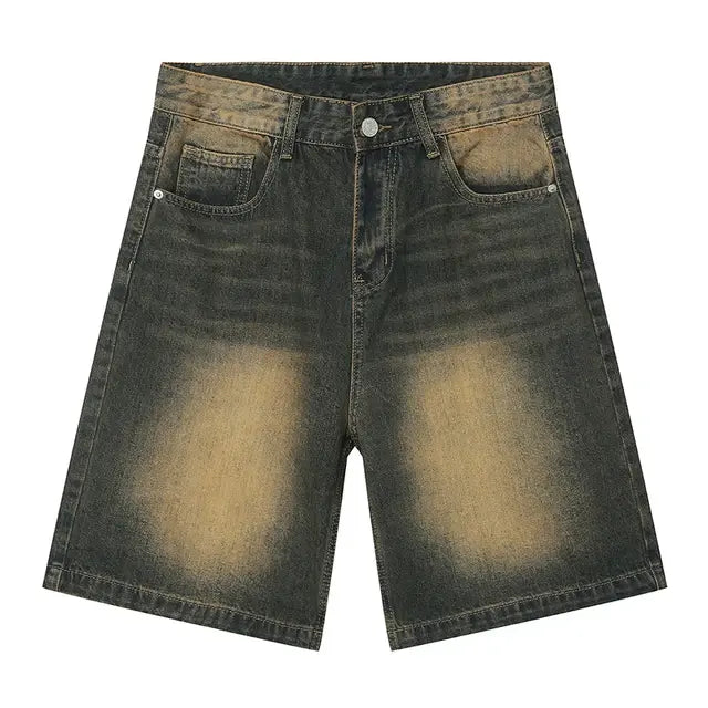 Shorts jeans azul vintage masculino casual solto