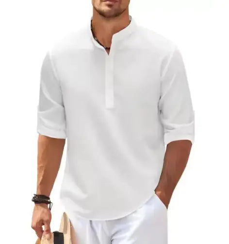 Chemise à carreaux à col montant pour homme