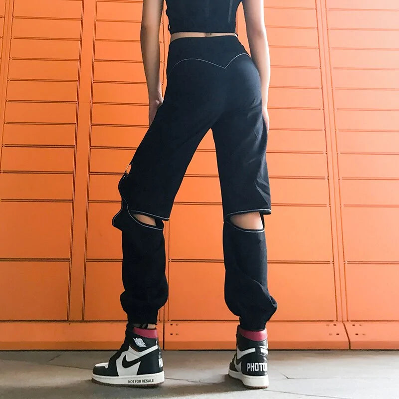 Calça cargo preta da moda streetwear