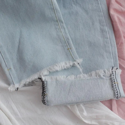 Heart Embroidery Denim Pants