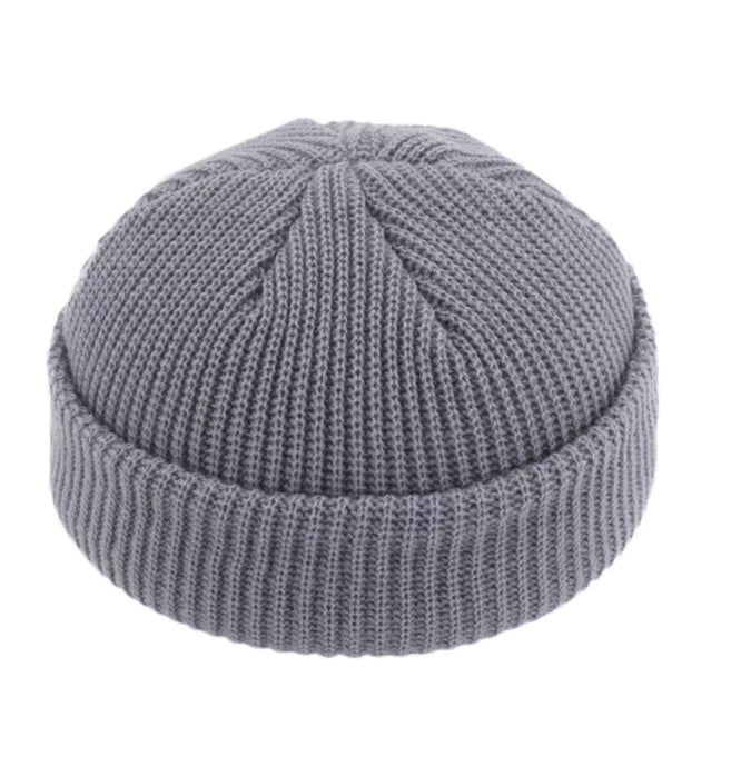 Unisex Winter Ribbed Knitted Cuffed Short Melon Cap