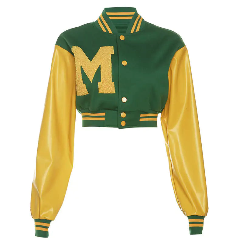 Jaqueta Cropped Varsity Bordada Contrastada: Maior que Tudo