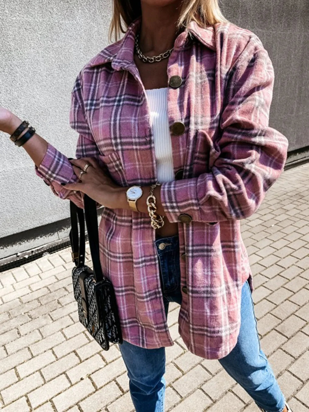 Veste chemise à carreaux oversize pour femme