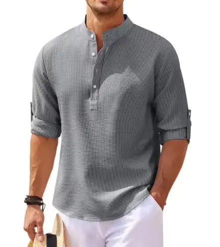 Chemise à carreaux à col montant pour homme