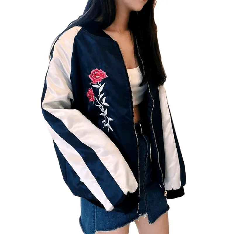 Jaqueta Bomber Bordada Floral