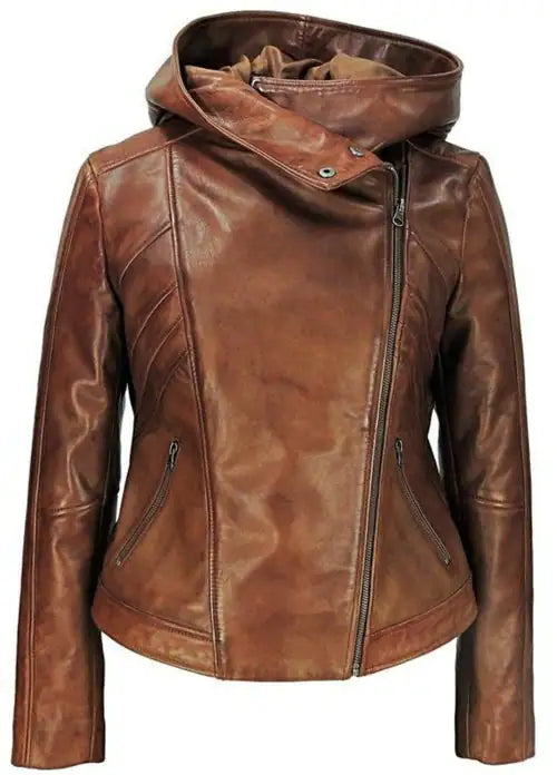 Veste en cuir à capuche pour femme à la mode