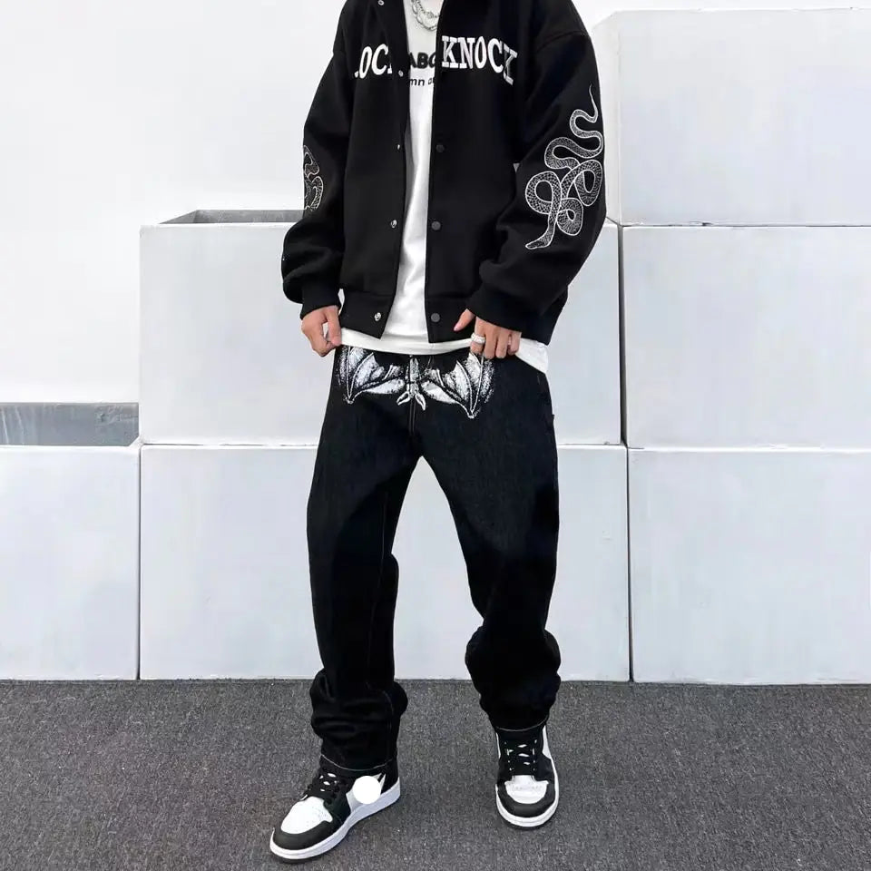 Y2k Fashion Black Streetwear Casual Skull Straight