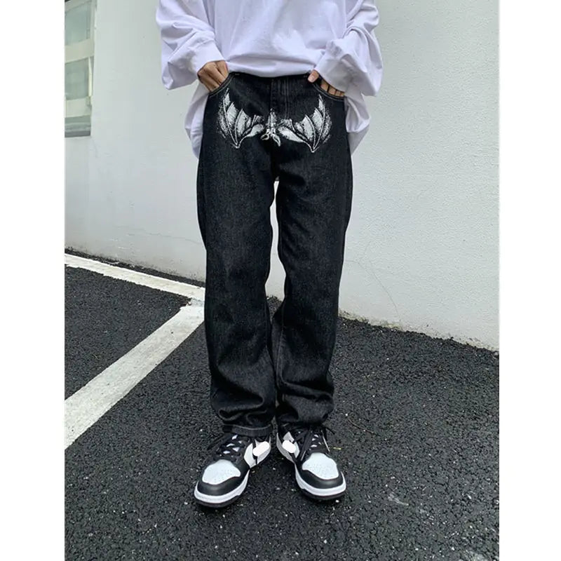 Y2k Fashion Black Streetwear Casual Skull Straight