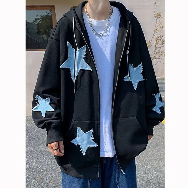 Sweat à capuche zippé Star Patch pour homme