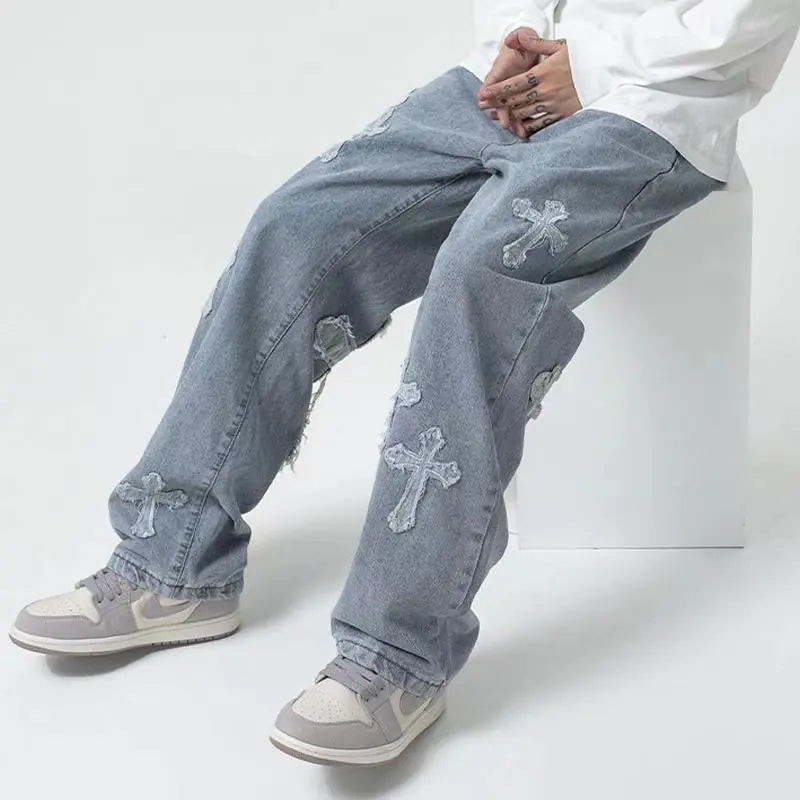 Calças jeans largas de streetwear masculinas