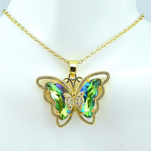 Collier papillon en verre de cristal