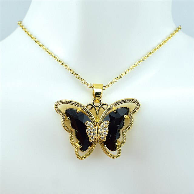 Collier papillon en verre de cristal