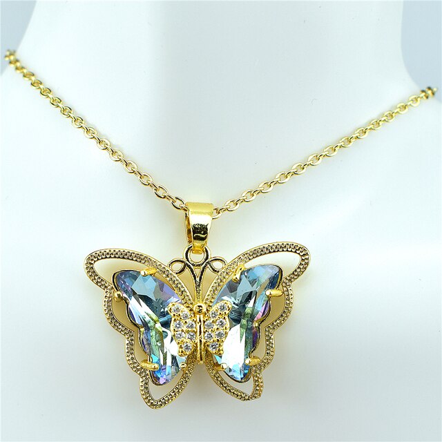 Collier papillon en verre de cristal