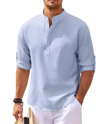 Chemise à carreaux à col montant pour homme