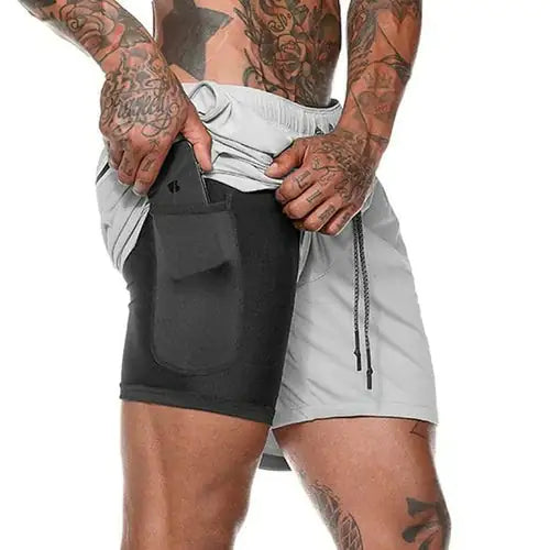 Short de course 2 en 1 pour hommes, Jogging, Gym, Fitness