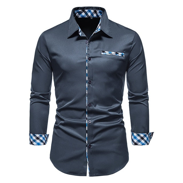 Camisas formais xadrez patchwork para homens